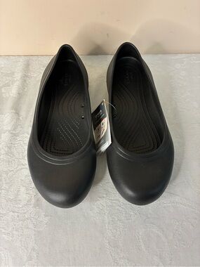 Crocs Women's At Work Flat  Black Cushioned Slip-On Ballet Flats